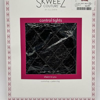 Skweez Couture Control Top Patterned Pantyhose Tights Black With Pattern Small